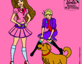 Dibujo Barbie con su perrito y una amiga pintado por princessssss