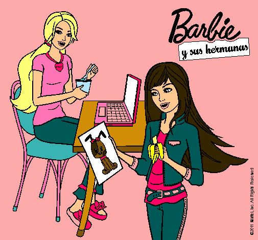 Barbie y su hermana merendando