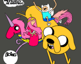 Dibujo Jake, Finn, la princesa Chicle y Lady Arco Iris pintado por lokillita