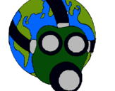 Dibujo Tierra con máscara de gas pintado por CR07