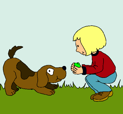 Dibujo Niña y perro jugando pintado por cosetina