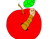 Dibujo Manzana con gusano pintado por lilianny