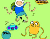 Dibujo Finn y Jake escuchando música pintado por marcosos