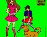 Dibujo Barbie con su perrito y una amiga pintado por julialabruja