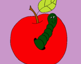 Dibujo Manzana con gusano pintado por santibombon
