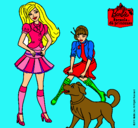 Dibujo Barbie con su perrito y una amiga pintado por pagra