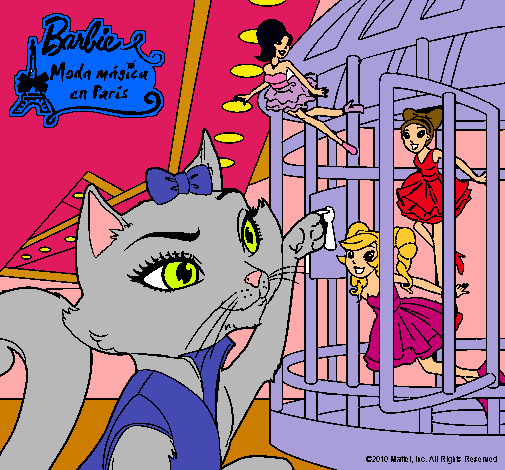 Dibujo La gata de Barbie descubre a las hadas pintado por Ester