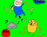 Dibujo Finn y Jake escuchando música pintado por  apedo