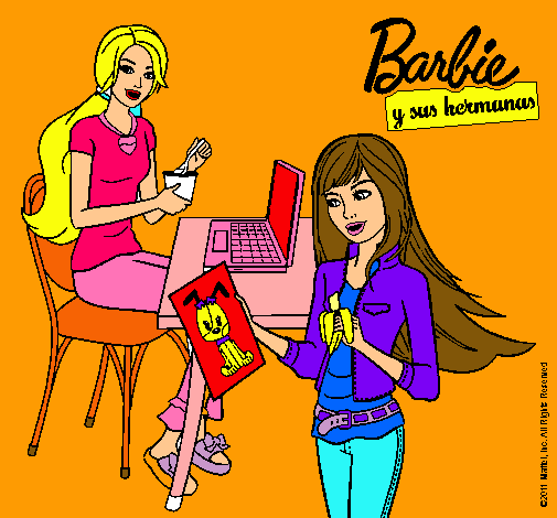 Barbie y su hermana merendando