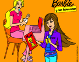 Dibujo Barbie y su hermana merendando pintado por anaispaolavi