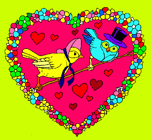 Dibujo Corazón con pájaros pintado por crisley