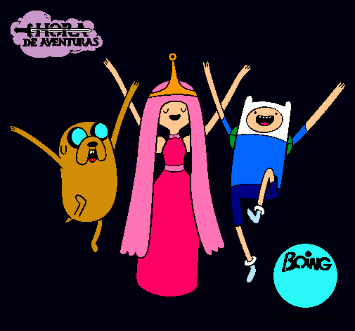 Dibujo Jake, Princesa Chicle y Finn pintado por Yanii