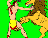 Dibujo Gladiador contra león pintado por Yoelini