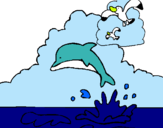 Dibujo Delfín y gaviota pintado por mauos