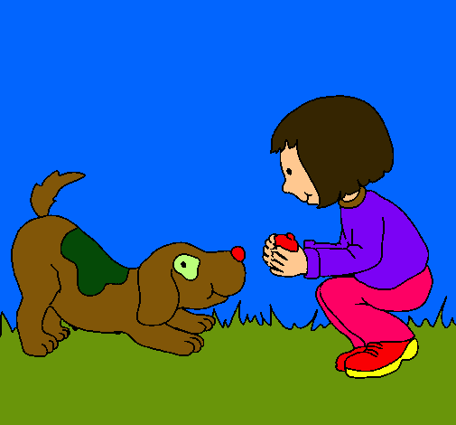 Niña y perro jugando