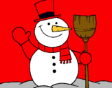 Dibujo muñeco de nieve con escoba pintado por 060744