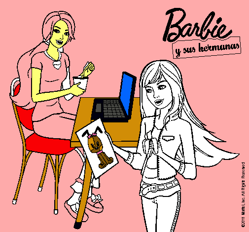 Dibujo de Barbie y su hermana merendando pintado por Eleneiitor en Dibujos net el día a