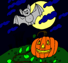 Dibujo Paisaje de Halloween pintado por hermanito