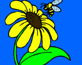Dibujo Margarita con abeja pintado por jirasol
