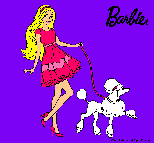 Barbie paseando a su mascota