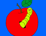Dibujo Manzana con gusano pintado por de3frgthyjuk