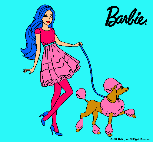 Barbie paseando a su mascota