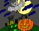 Dibujo Paisaje de Halloween pintado por hermanito