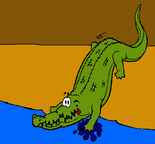 Aligátor entrando al agua