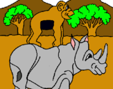 Dibujo Rinoceronte y mono pintado por vyddhrsr