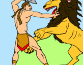Dibujo Gladiador contra león pintado por barbotas