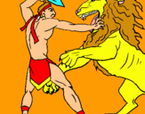 Dibujo Gladiador contra león pintado por bufasa