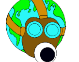 Dibujo Tierra con máscara de gas pintado por plako