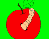 Dibujo Manzana con gusano pintado por valedelvalle