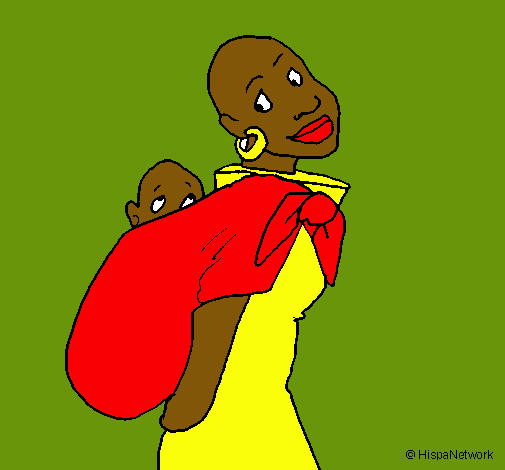 Africana con pañuelo portabebé