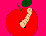 Dibujo Manzana con gusano pintado por biagioli