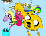 Dibujo Jake, Finn, la princesa Chicle y Lady Arco Iris pintado por Pipe_Flow