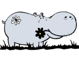 Dibujo Hipopótamo con flores pintado por michi44