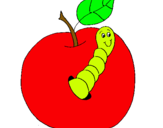 Dibujo Manzana con gusano pintado por flormm
