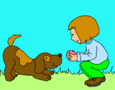 Dibujo Niña y perro jugando pintado por izarotxu