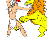 Dibujo Gladiador contra león pintado por menso