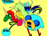 Dibujo Jake, Finn, la princesa Chicle y Lady Arco Iris pintado por luciavale