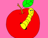 Dibujo Manzana con gusano pintado por oruguita