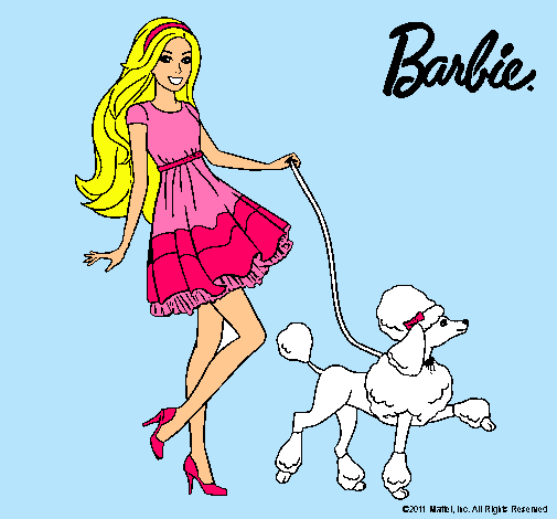 Barbie paseando a su mascota