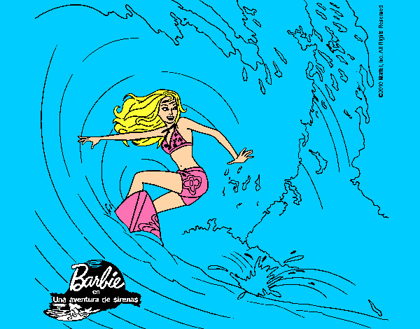Dibujo Barbie practicando surf pintado por kityflu15