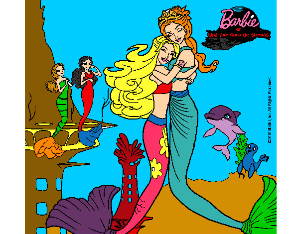 Dibujo Barbie sirena y la reina sirena pintado por karito1908