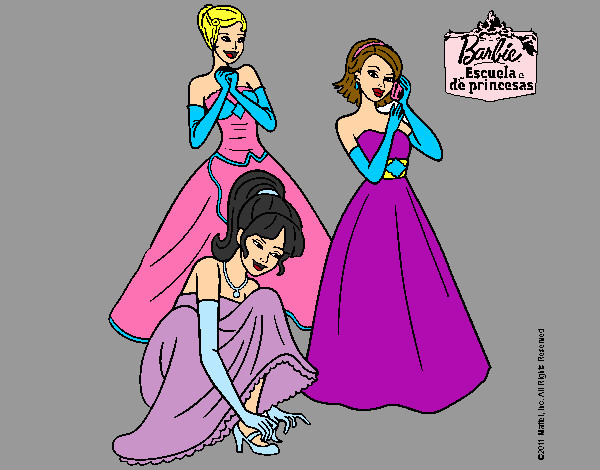 Dibujo Barbie y sus amigas vestidas de gala pintado por Natica 