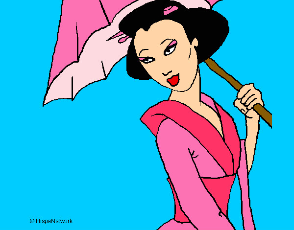 Dibujo Geisha con paraguas pintado por Maguchu