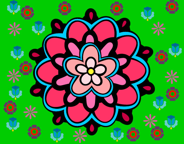 Dibujo Mándala con una flor pintado por moncofar