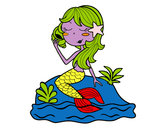 Dibujo Sirena sentada en una roca con una caracola pintado por danna_5