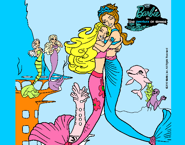 Dibujo Barbie sirena y la reina sirena pintado por ireneecool